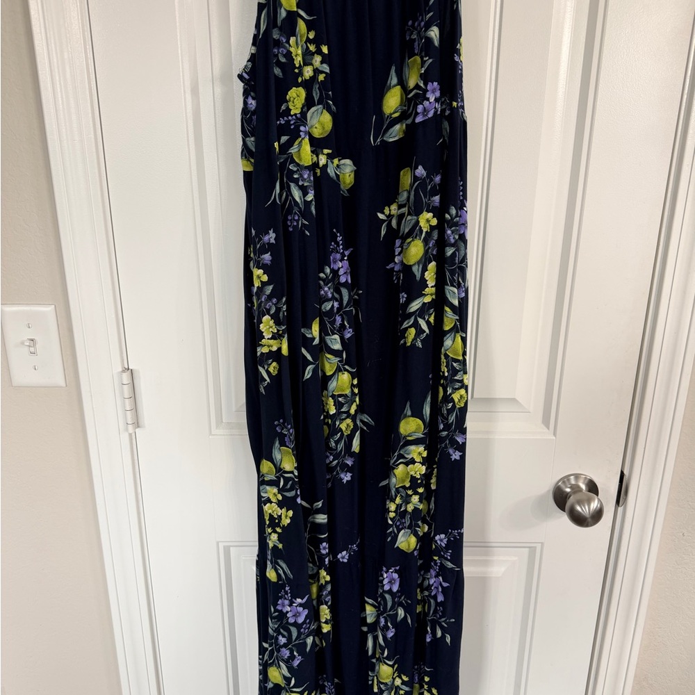 Time and Tru Navy Dress with Yellow and Purple Floral